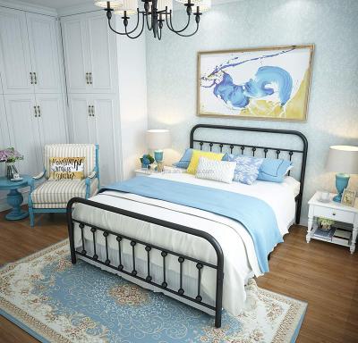 China Modern Storage Iron-art Queen Size Metal Bed Frame with Single Headboard and Footboard Platform Mattress Base for sale