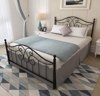 China Sturdy Storage Vintage Queen Size Metal Bed Frame With Headboard And Footboard Base Bed Frame No Box Spring Needed for sale