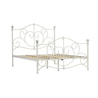 China Storage White Metal Bed Frame Single Platform Bed With Double Headboard Iron Frame Bed For Kids Adults Guest for sale