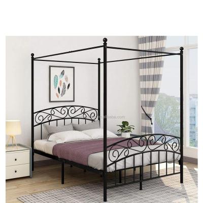 China European style full size storage queen size metal canopy bed frame with two headboards for bedroom furniture for sale