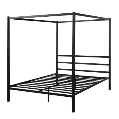 China Modern Black Metal Four Storage Poster Canopy Bed Bedroom Furniture for sale