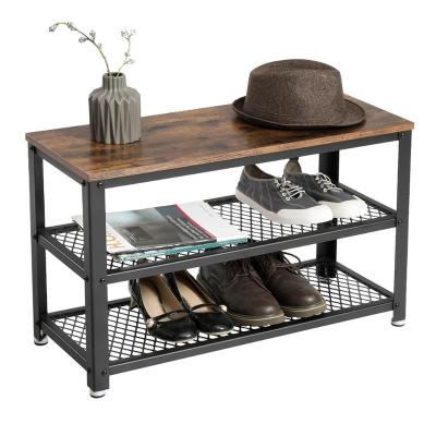 China (Adjustable Storage Other) 3-Tier Industrial Shelf With Seat Shelf Wood Bench Wooden Shoe Rack for sale