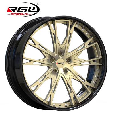 China OEM T6061 Black Gold Aluminum Custom 6061 Aluminum Face Stud 5 Hook 6 Concave Hole 17 17 18 19 20 21 22 24 Inch 2 Piece Deep Lip Forged Wheel for sale