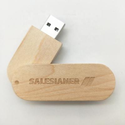 Κίνα Storage Files Rotating Wooden USB Flash Drive Customize Engrave Logo Swivel Pendrive Memory Stick 4GB 8GB 16GB 32GB προς πώληση