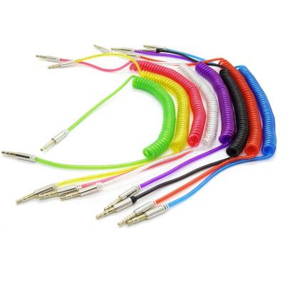 China Car running colored spring extend 3.5mm Jack aux. audio to usb cable male to aux audio adapter. male audio funicular cable for sale