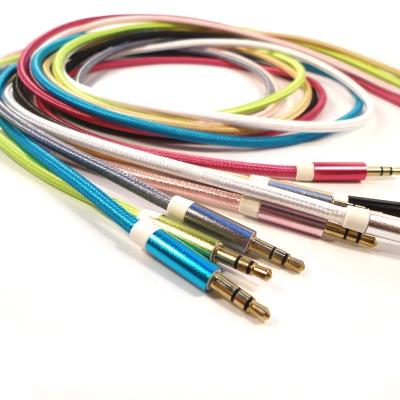 China Wholesale car multi color gold plated aux audio cable. Connector Metal Head Cable 3.5mm Nylon Braided for sale