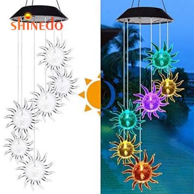 China Wind Chime Sun Shaped Art Decor Solar Garden Light Outdoor Indoor Decoration for sale