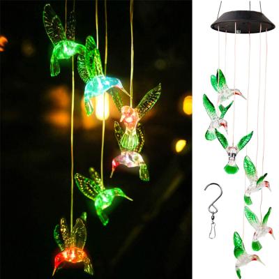 China Art Decor Fly Bird Gift Garden Lamp Led Light Solar Wind Chime for sale