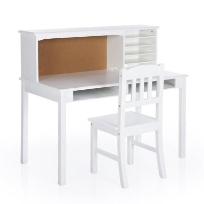 China Eco-friendly material hot sale bedroom white wood writing furniture kids study table desk and chair set for sale