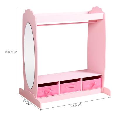 China (Other)Adjustable Pink Wooden Toddler Pretend Costume Storage Cabinet With Hanger For Kids for sale