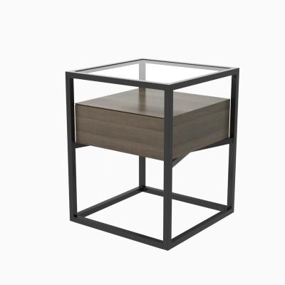 China Adjustable modern luxury gray square metal bedside table (others) bedside table nightstand glass furniture for sale