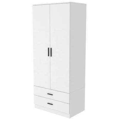 China STABLE custom made natural double 2 door bedroom furniture fabric closet modern simple portable white wood white wood wardrobe for home for sale