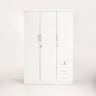 China STABLE Home Center Bedroom Easy Assemble Waterproof Portable 3 Door Locker Design Wardrobe Wardrobe White Wood Set With Three Drawer for sale