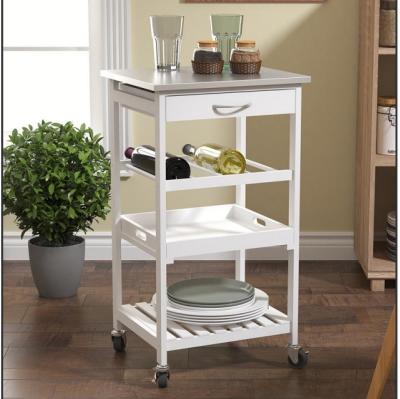 China Environmental Friendly White Color Kitchen Cart Kitchen Furniture With One Drawers Kitchen Island Cart for sale