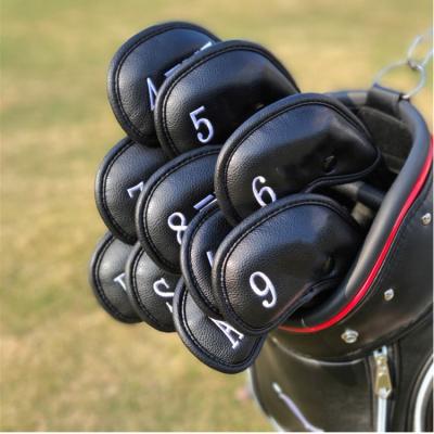 China Custom Design Matte Black PU Leather 10 Pieces Per Iron Golf Headcovers Set Sets for sale