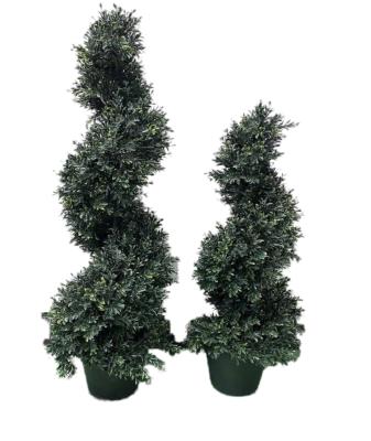 China PLASTICS + WOODEN TRUCKS + CEMENT Artificial Topiary Boxwood Spiral in Metal Frame with Black Plastic Pot with UV Protected Outdoor Indoor Plant for sale