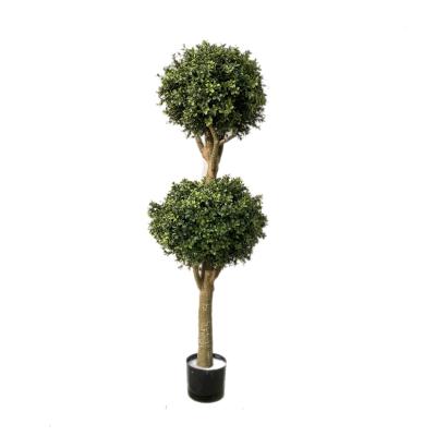 China PLASTICS + PLASTIC TRUCKS + CEMENT artificial topiary boxwood double ball in plastic truck with black plastic pot for sale