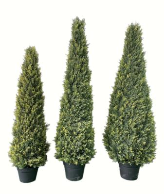 China PLASTICS+METAL topiary cedar/cypress artificial cone shape in metal frame truck with black plastic potoutdoor and indoor plant for sale