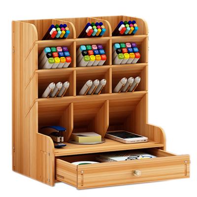 China Wooden Desktop Organizer DIY Pen Holder Box Desktop Stationary Home Office Supply Multi-Function Holder Durable Eco-Friendly Storage for sale