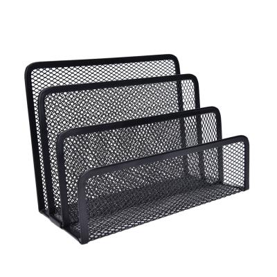 China Durable Eco-Friendly Letter Sorter Mail Tray File Organizer Office Home Bookends Book Holder Business Black Metal Mesh Desk Organizer Desktop for sale