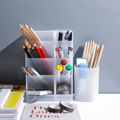 China 4 Grid Stationery Desk Organizer Creative Durable Eco-friendly Organizer Pen Holder Makeup Storage Box School Desk Accessories for sale