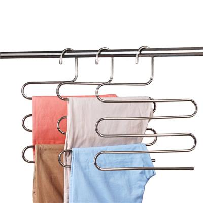 China Eco-friendly Material Stainless Steel Space Saver Universal Magic S-Type Storage Pants Hanger Rack For Jeans Scarf Hanging Tie for sale