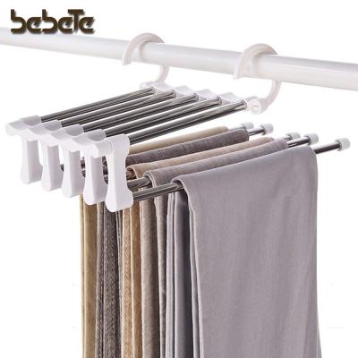 China 5-Layers Space Saver Stainless Steel Durable Foldable Adjustable Trouser Hangers Racks for Wardrobe for sale