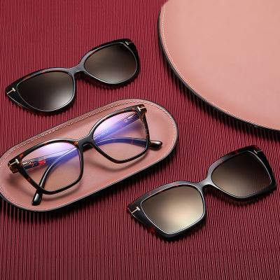 China Fashion Sunglasses High Quality Women Cateye Frame Ladies Big Snap On Magnetic Clip On Sunglasses for sale