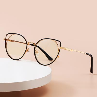 China Luxury Stylish Blue Light Glasses Eyewear Cat Eye Full Metal Frames Fashion Anti Radiation Glasses For Women for sale