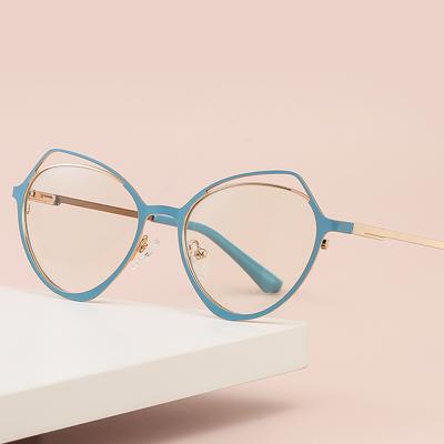 China Fashion Fashion Luxury Women Metal Polygonal Frames Spring Hinge Blue Light Anti Blocking Eyeglasses Lenses for sale