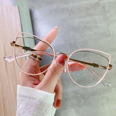 China 2022 Vintage Retro Metal Double Color Women Cat Eye Anti Blue Light Block Blocker Glasses Frames Eyewear Custom Logo for sale