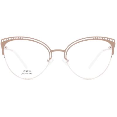 China Wholesale Women Fashionable Big Cat Eye Glasses Frames Vintage Metal Temple Optics for sale