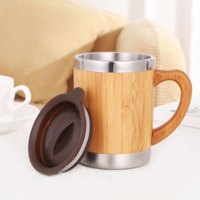 China Sustainable Coffee Mug Coffee Mug Logo Reusable Stainless Steel With Custom Made Bamboo/Eco-Friendly Wooden Outdoor Hot Sale With Handle for sale