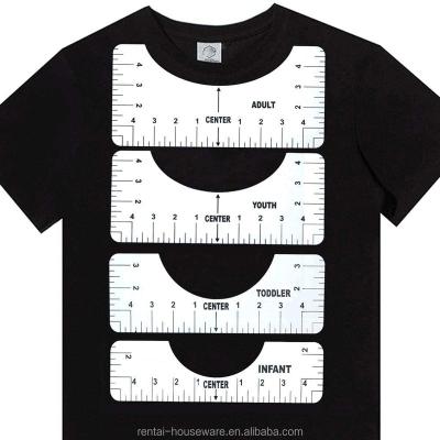 China T-shirt Alignment Ruler 4 Pcs T-shirt Alignment Tool White Plastic Ruler Guides Stitching Ruler for Adult, Youth, Toddler and Infant for sale