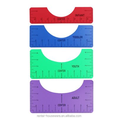 China Portable Plastic Round Neck Alignment Ruler 4pcs D-I-Y T-shirt Alignment T-shirt Sewing Ruler With Guides Tool for sale