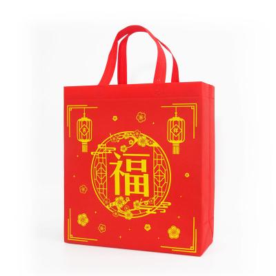 China Factory Wholesale Mid Autumn Festival Happy New Year Handled Red Shopping Bags Recycling Non Woven Tote Bag Logo Print for sale