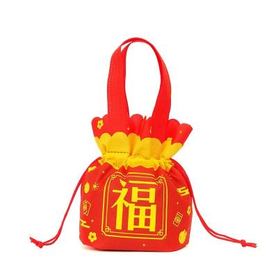 China Festival Factory Mid Autumn Happy New Year Blessing PP Packaging Bag Wholesale Reusable Red Nonwoven Reusable Shopping Bag Rope Handle Bag for sale