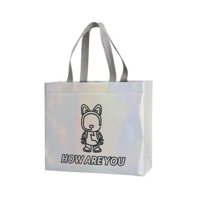 China Laser Handled Shiny Fashionable Style Recycling Printed PP Nonwoven Clothing Shoe Store Shopping Bag for sale