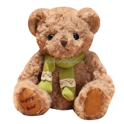 China Small Animals Plush Toy With Green Scarf Key Chain Plush For Kids Babies Pink Brown White Teddy Bear for sale