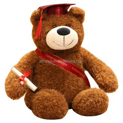 China Little Animal Graduation Teddy Bear Plush Toy Stuffed Animals With Ribbon Bachelor Hat Graduation Gift Graphic Personalization for sale