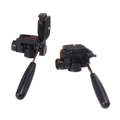 China Camera Video Euqipment Plastic 1/4 And 3/8 Screw Mount Three Way Pan And Tilt Video Panoramic Tripod Ball Liquid Head With Handle for sale