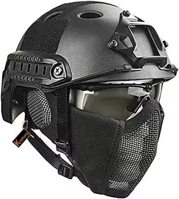 China Tactical Helmet Combined With Foldable Ear Protection Half Face Mesh Mask And Glass Set for sale