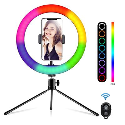 China Mini High Quality 10 Inch Wireless Circle Led Ring Light With Stand And Phone Holder RGB Color Ring Light for sale