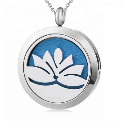 China Hiphop Lotus Fashion Perfume Diffuser Necklace Pendant Surgical 8 Grade 316L Stainless Steel Pad for sale