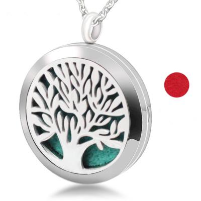 China Professional Hiphop Design 30mm Lifetree Magnet Essential Oil Diffuser 316 Stainless Steel Perfume Diffuser Pendant Necklace With Chain for sale