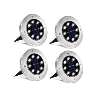 China Hot Sale 8 LED Solar Powered Garden Light Lawn Patio Stainless Steel Disc Ground Light for sale