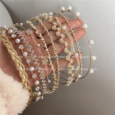 China 2022 New Pearl Headband Metal Headband Style Retro Pearl Headband Rhinestone Soft Cool Hair Accessories for sale