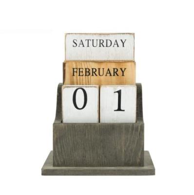 China 100% Eco-Friendly Crafts Wood Vintage Wooden Time Reminder Desk Block Solid Desk Perpetual Calendars for sale