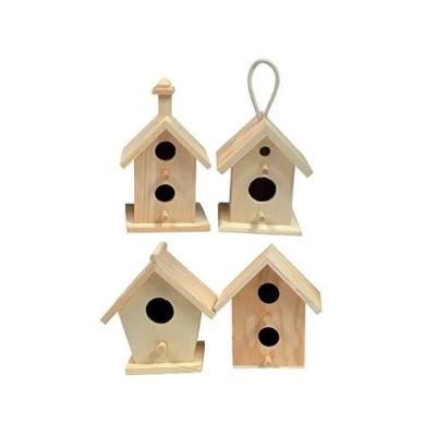 China Europe Mini 4 Inch - 4 Style Tall Aviary Set Unfinished Wood DIY Decorate Outdoor Hanging Bird House for sale