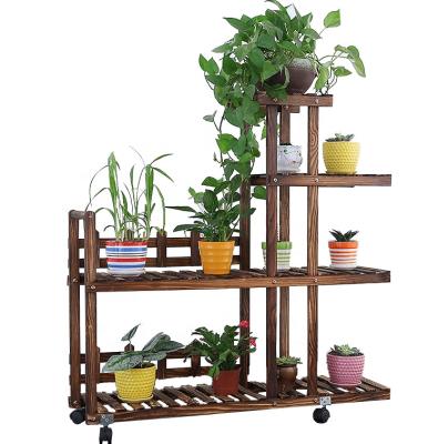 China Eco-friendly Folding Wooden Indoor Outdoor Garden Flower Display Rack 3 Tiers Wood Pot Shelf Holder for sale